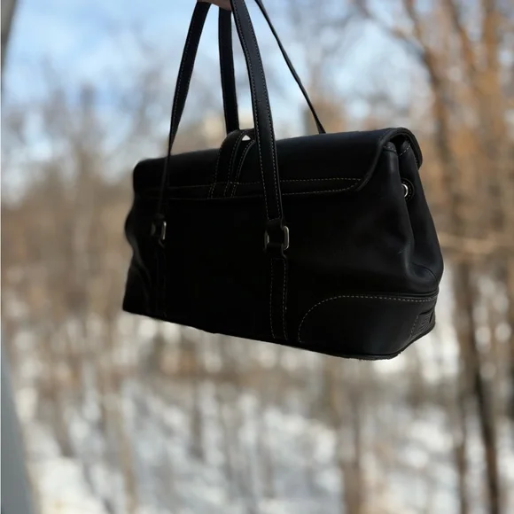 Vintage Coach Hamptons Black Leather Flap Satchel | 9267 | Hangtag | LIKE-NEW - Picture 11 of 13